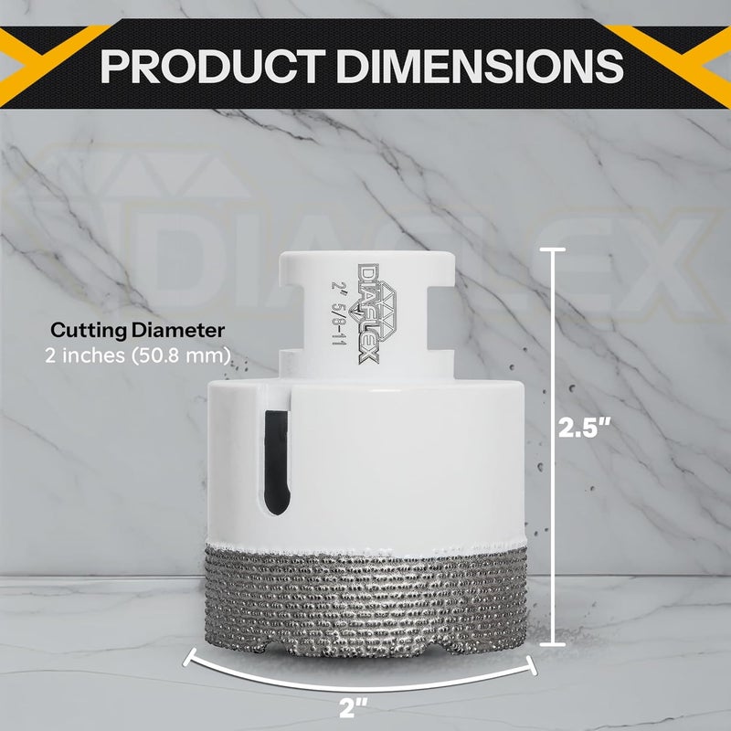 DIAFLEX Premium Brazed Core Bit – 2" Diamond Hole Saw for Porcelain, Ceramic, Stone, Dekton – 5/8"-11 Thread – Fast Clean Cuts – Vacuum Brazed – Wet or Dry Use - Image 3